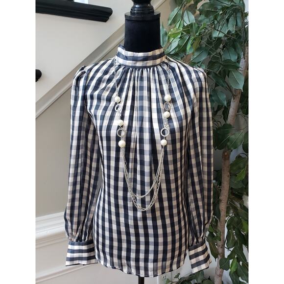 H&M Top Blouse Women's Medium Multicolor 100% Polyester Long Sleeve Halter Neck - Picture 1 of 16
